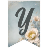 Elegant Blauw Bloemen Verjaardagsfeest Vlaggetjes (Eerste vlag)