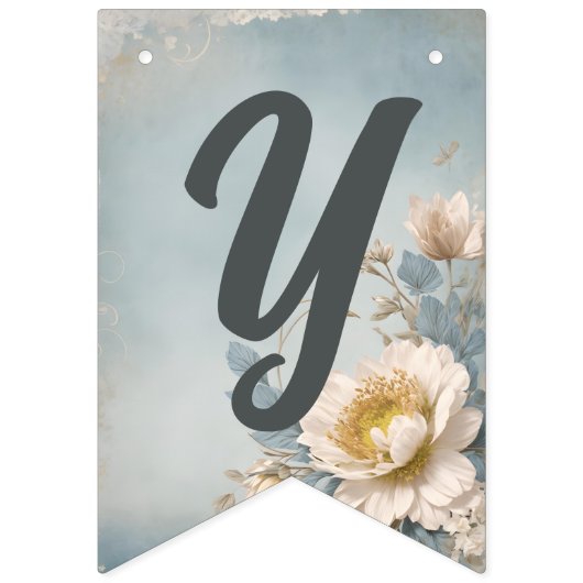 Elegant Blauw Bloemen Verjaardagsfeest Vlaggetjes (Eerste vlag)