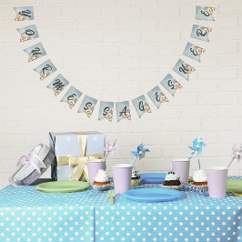 Elegant Blauw Bloemen Verjaardagsfeest Vlaggetjes