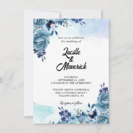 Elegant Blauw Bloemen Violet Waterverf Bloemen Wo Kaart