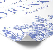 Elegant  Blauw Bloemen Voedsel en Drinken Teken Poster (Hoek)