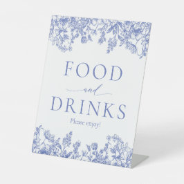 Elegant  Blauw Bloemen Voedsel en Drinken Teken Reclamebord Met Voetstuk