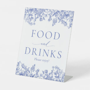 Elegant Blauw Bloemen Voedsel en Drinken Teken Reclamebord Met Voetstuk