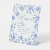 Elegant Blauw Bloemen Vrijgezellenfeest Mimosa Reclamebord Met Voetstuk (Voorkant)