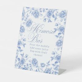 Elegant Blauw Bloemen Vrijgezellenfeest Mimosa Reclamebord Met Voetstuk