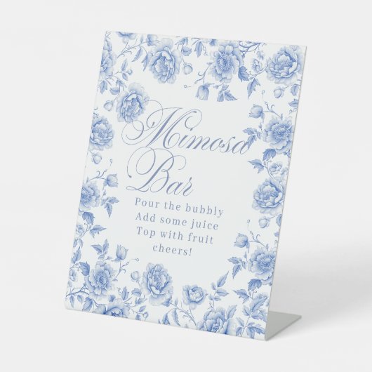 Elegant Blauw Bloemen Vrijgezellenfeest Mimosa Reclamebord Met Voetstuk (Voorkant)