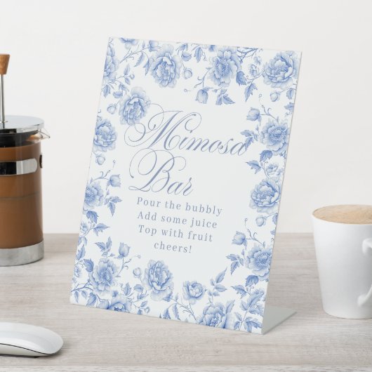 Elegant Blauw Bloemen Vrijgezellenfeest Mimosa Reclamebord Met Voetstuk (Insitu)