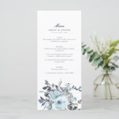 Elegant Blauw Bloemen Waterverf Bruiloft Menu (Staand voorkant)