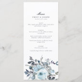 Elegant Blauw Bloemen Waterverf Bruiloft Menu (Voorkant)