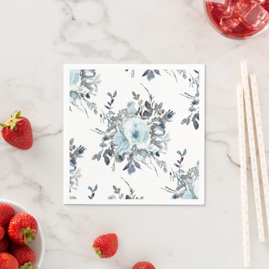 Elegant Blauw Bloemen Waterverf Bruiloft Servet (Insitu)