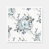 Elegant Blauw Bloemen Waterverf Bruiloft Servet (Voorkant)