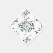 Elegant Blauw Bloemen Waterverf Bruiloft Servet (Hoek)