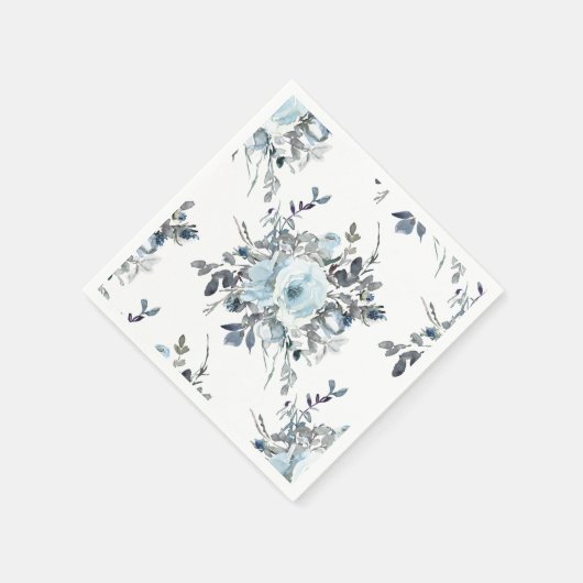 Elegant Blauw Bloemen Waterverf Bruiloft Servet (Hoek)