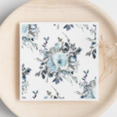 Elegant Blauw Bloemen Waterverf Bruiloft Servet