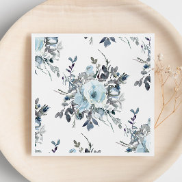 Elegant Blauw Bloemen Waterverf Bruiloft Servet