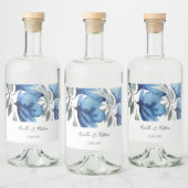Elegant Blauw Bloemen Waterverf Gepersonaliseerd Likeurfles Etiket (Flessen)