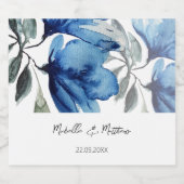 Elegant Blauw Bloemen Waterverf Gepersonaliseerd Likeurfles Etiket (Enkel label)