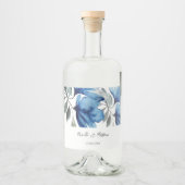 Elegant Blauw Bloemen Waterverf Gepersonaliseerd Likeurfles Etiket (Voorkant)