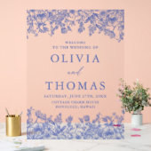 Elegant Blauw Bloemen Wildbloem Bruiloft Acryl Bord (Huwelijk)