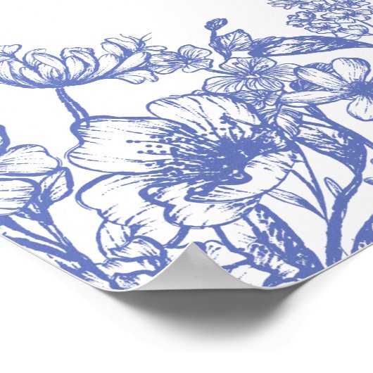 Elegant Blauw  Bloemen Wildbloem Bruiloft Poster (Hoek)