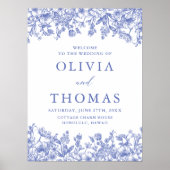 Elegant Blauw  Bloemen Wildbloem Bruiloft Poster (Voorkant)