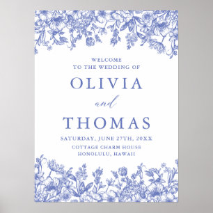 Elegant Blauw  Bloemen Wildbloem Bruiloft Poster