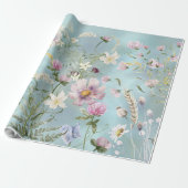Elegant Blauw Bloemen Wrapping Papier (Uitgerold)