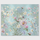 Elegant Blauw Bloemen Wrapping Papier (Vlak)