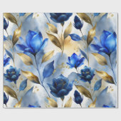 Elegant Blauw Bloemen Wrapping Papier (Vlak)