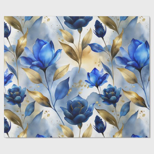 Elegant Blauw Bloemen Wrapping Papier (Vlak)