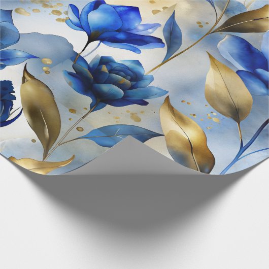 Elegant Blauw Bloemen Wrapping Papier (Hoek)