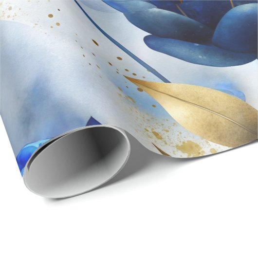 Elegant Blauw Bloemen Wrapping Papier (Rol Hoek)