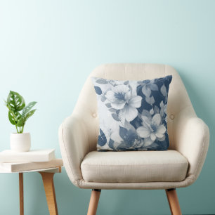 Elegant blauw bloemenblauw    botanische kussen