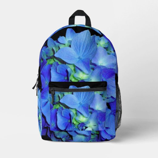 Elegant blauw bloemenblauw rozen blauw hortensia's bedrukte rugzak (Voorkant)