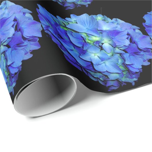 Elegant blauw bloemenblauw rozen blauw hortensia's cadeaupapier (Rol Hoek)
