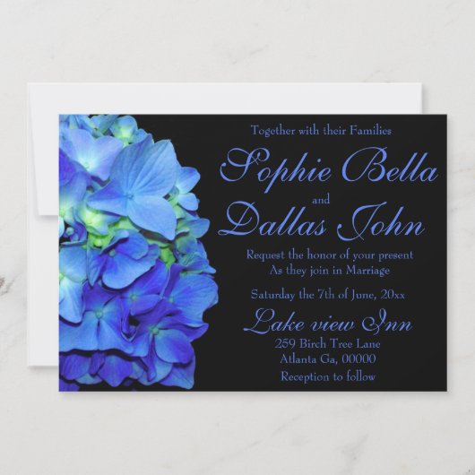 Elegant blauw bloemenblauw rozen blauw hortensia's kaart (Voorkant)