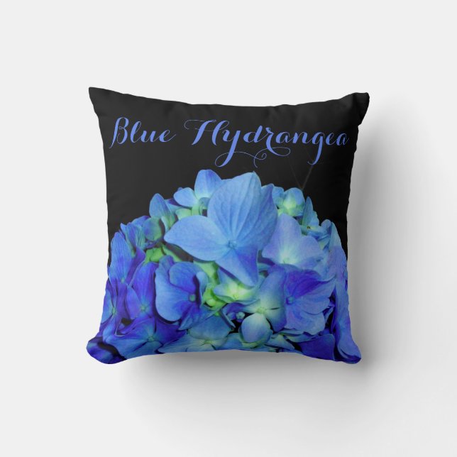 Elegant blauw bloemenblauw rozen blauw hortensia's kussen (Voorkant)
