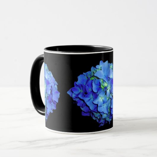 Elegant blauw bloemenblauw rozen blauw hortensia's mok (Voorkant links)