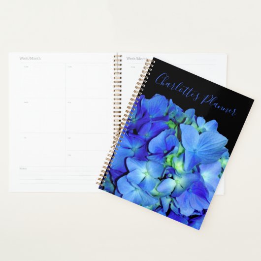Elegant blauw bloemenblauw rozen blauw hortensia's planner (Display)