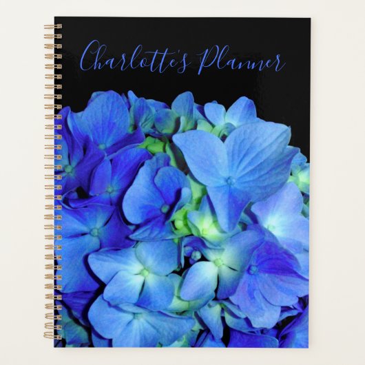 Elegant blauw bloemenblauw rozen blauw hortensia's planner (Voorkant)