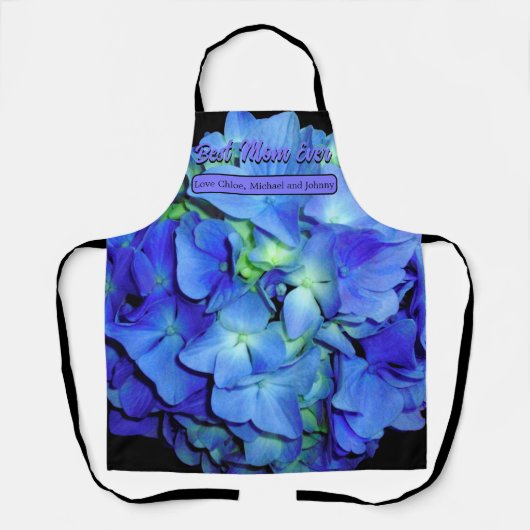 Elegant blauw bloemenblauw rozen blauw hortensia's schort (Voorkant)