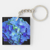 Elegant blauw bloemenblauw rozen blauw hortensia's sleutelhanger (Achterkant)