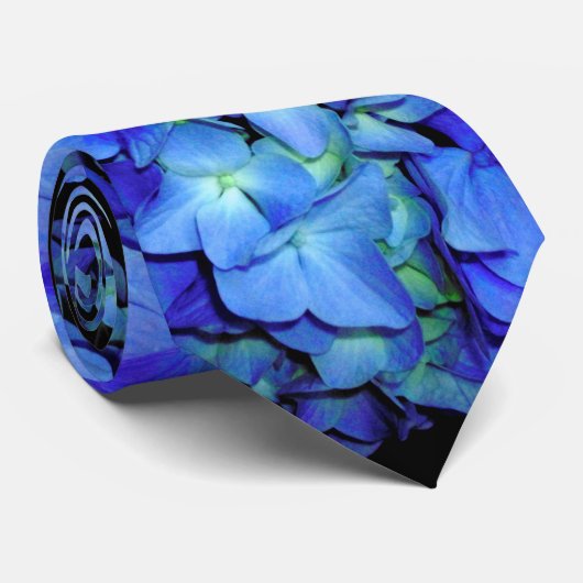 Elegant blauw bloemenblauw rozen blauw hortensia's stropdas (Opgerold)