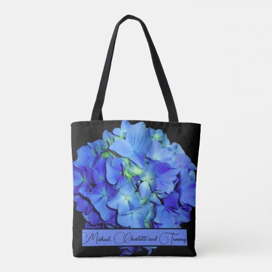 Elegant blauw bloemenblauw rozen blauw hortensia's tote bag (Achterkant)