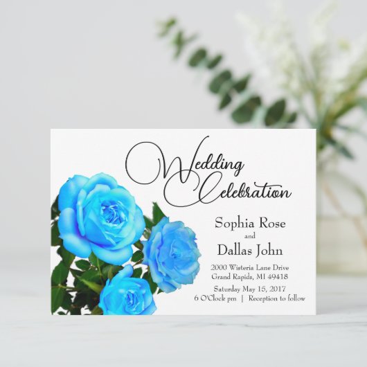 Elegant blauw bloemenblauw rozen blauw kaart (Staand voorkant)