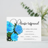 Elegant blauw bloemenblauw rozen blauw RSVP kaartje (Staand voorkant)