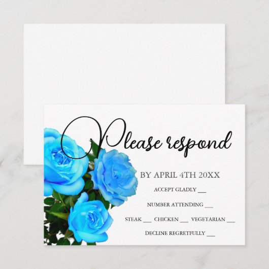 Elegant blauw bloemenblauw rozen blauw RSVP kaartje (Voorkant / Achterkant)