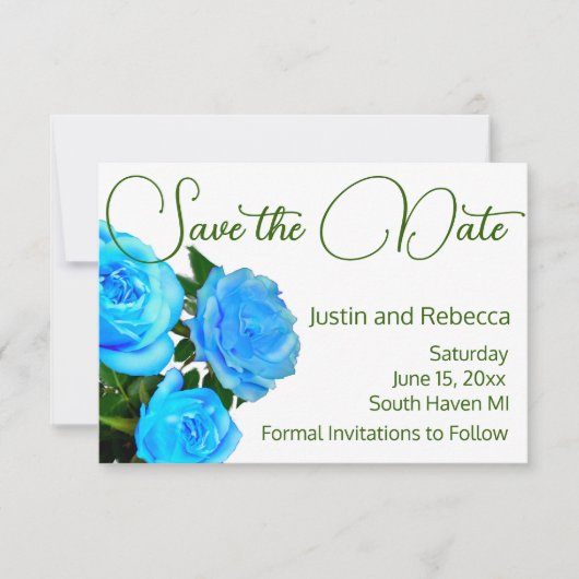 Elegant blauw bloemenblauw rozen blauw save the date (Voorkant)