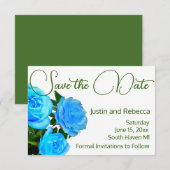 Elegant blauw bloemenblauw rozen blauw save the date (Voorkant / Achterkant)