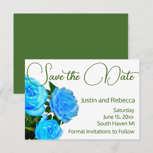 Elegant blauw bloemenblauw rozen blauw save the date (Voorkant / Achterkant)